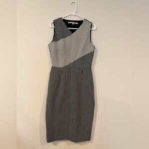 Rachel Roy Black White Striped Dress Size 8 Asymmetrical V Neck Open Back